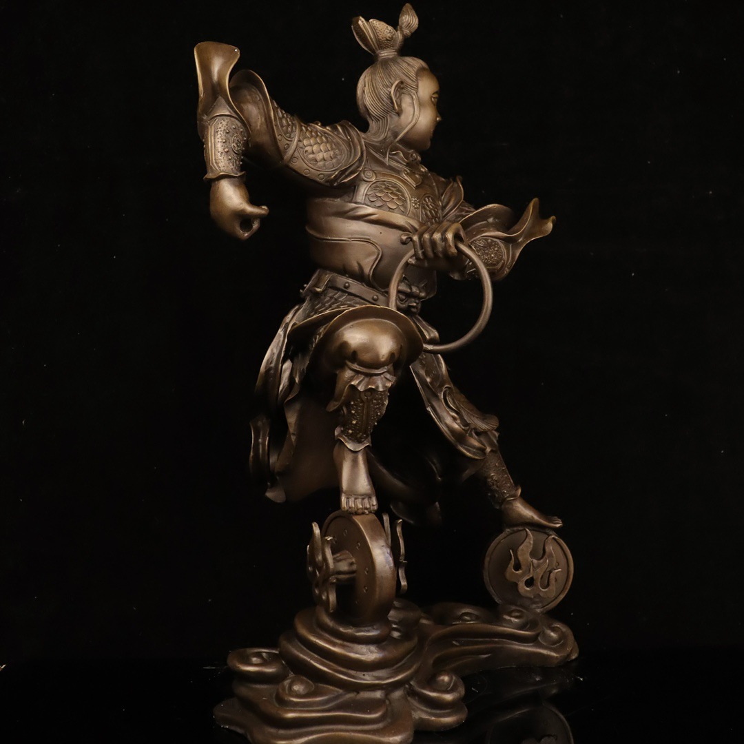 黄铜哪吒三太子神像哪吒佛像居家供养摆件大号中坛元帅客厅装饰品