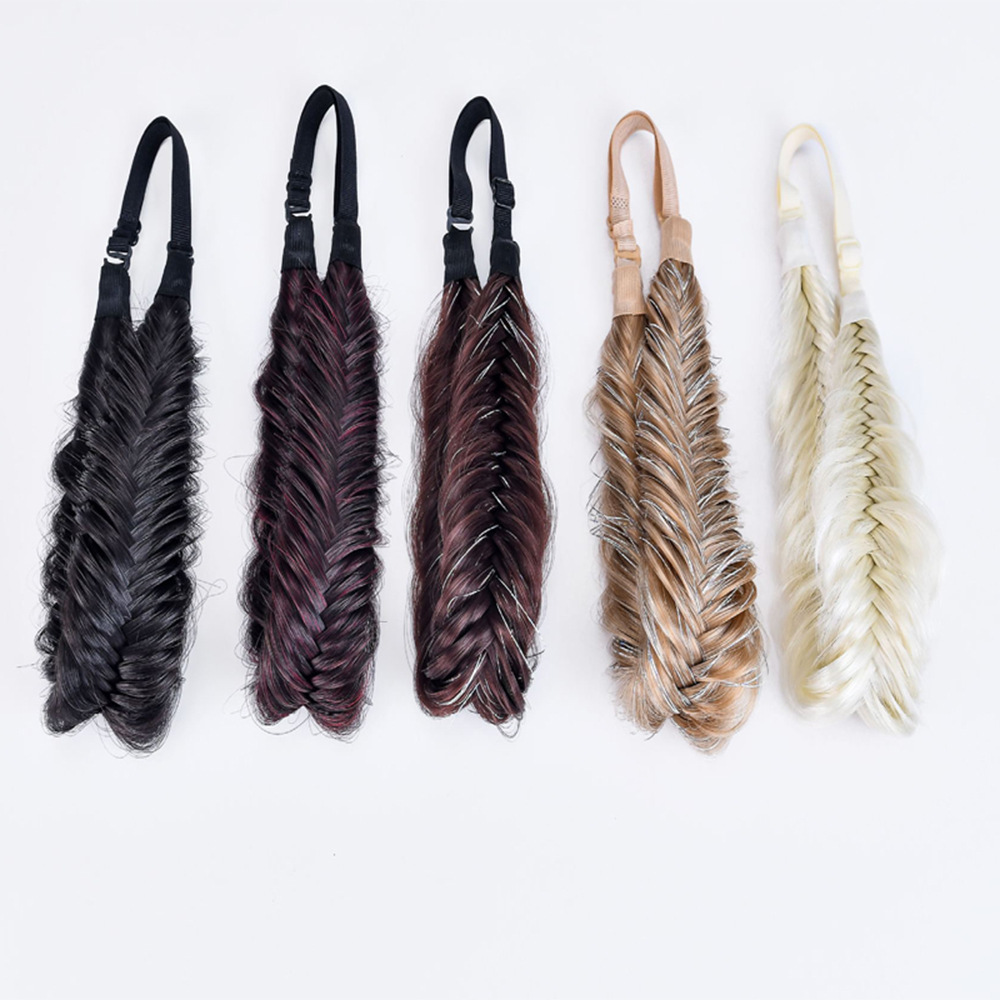 跨境多色假发编织发带 纯手工蓬松鱼骨辫高温丝哑光女 wig 批发