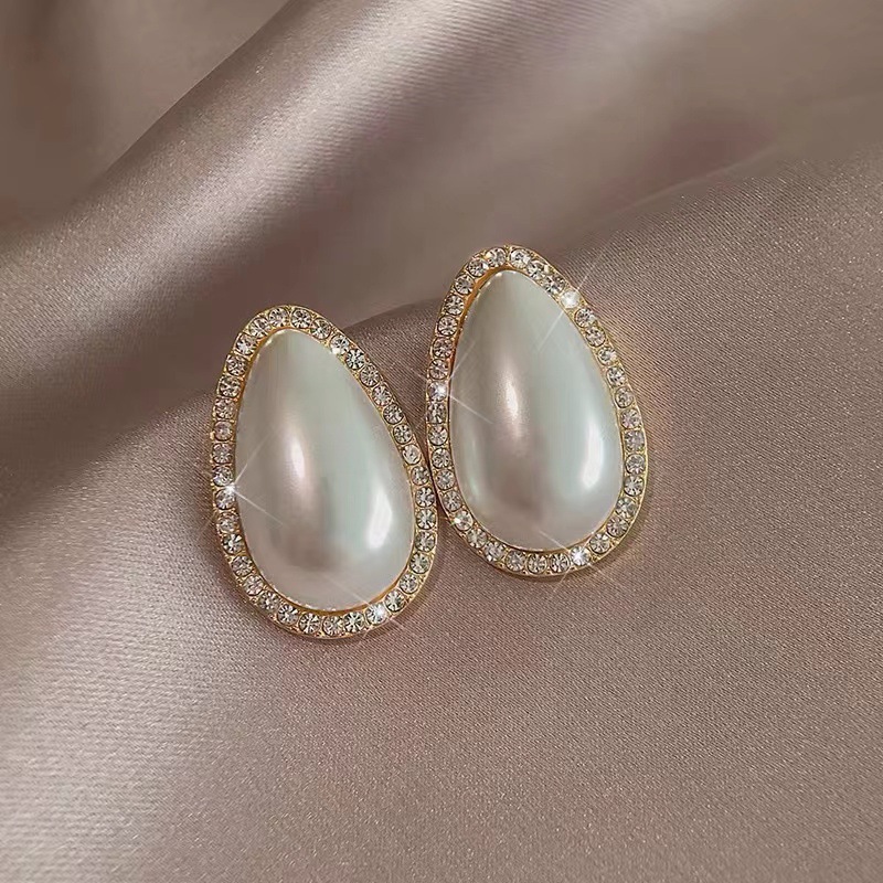 s925银针轻奢小众水滴形珍珠耳环女高级设计感名媛气质耳钉耳饰品