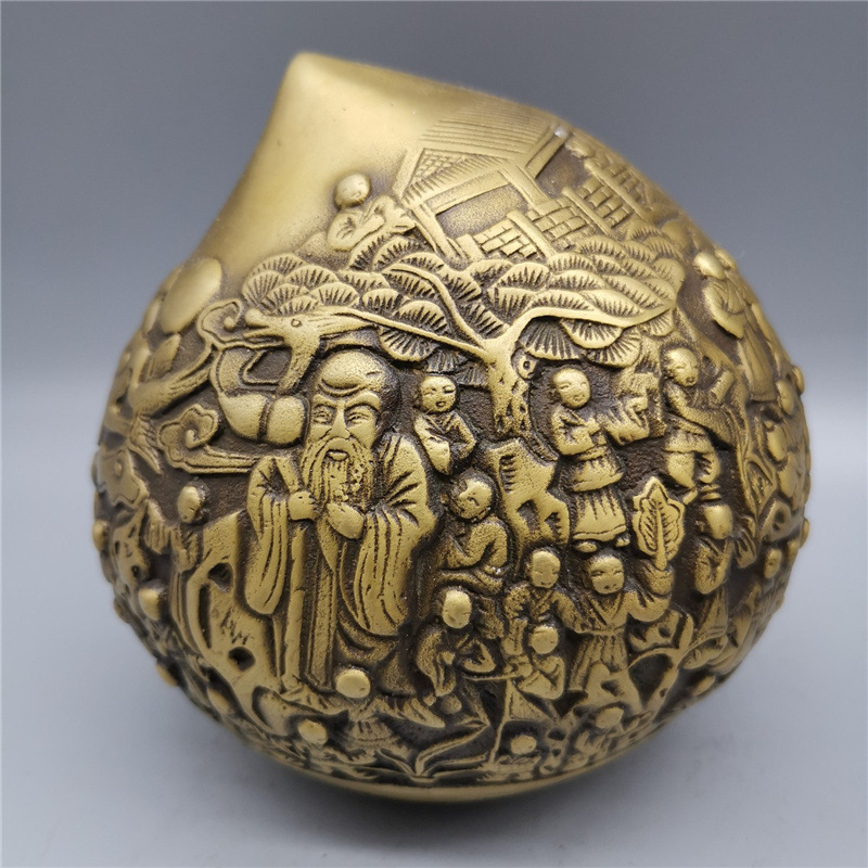 仿古铜器 古玩收藏批发黄铜寿桃铜器摆件黄铜百子祝寿摆件