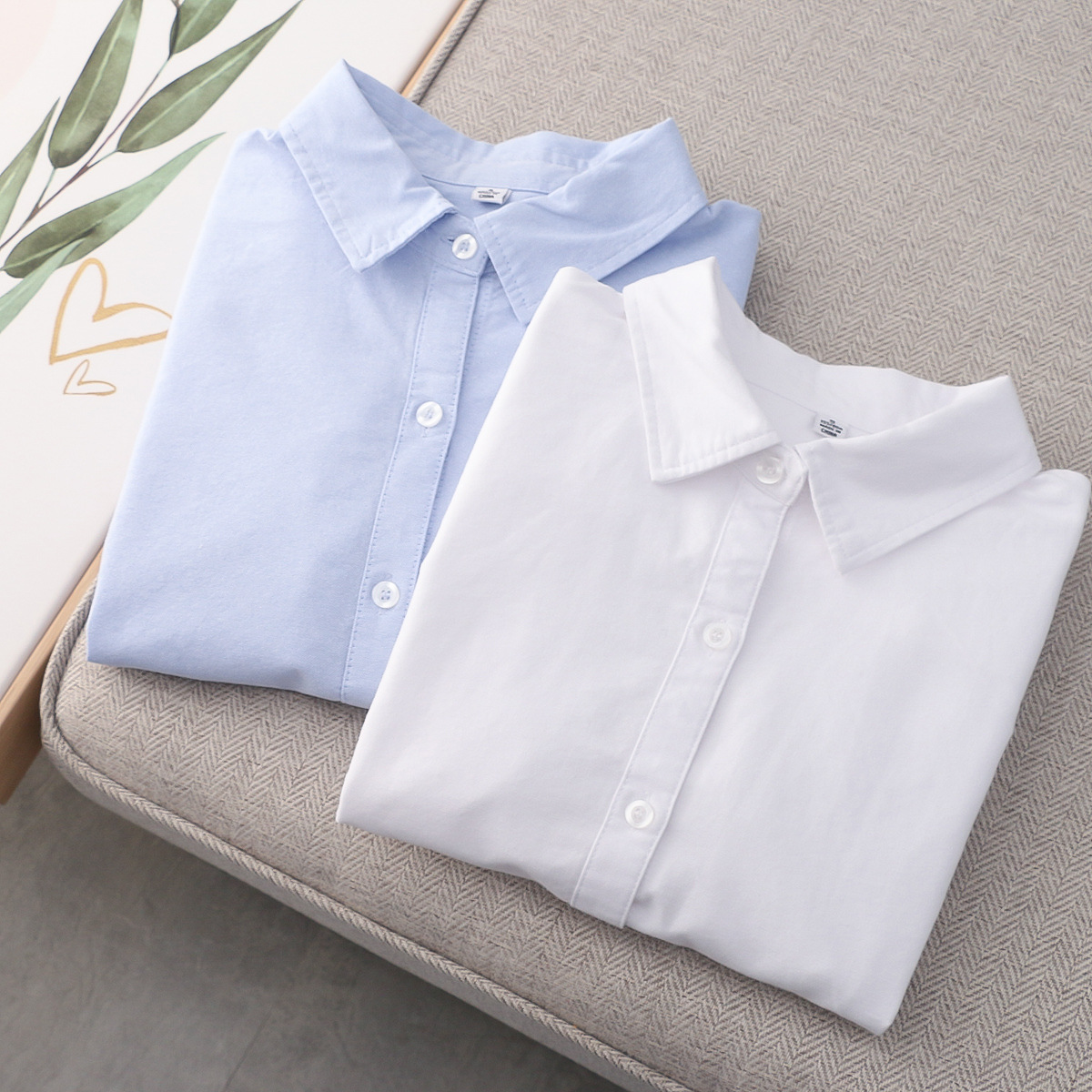 9271品质牛津纺衬衫 女装2021新款韩版纯色休闲白搭衬衣打底上衣