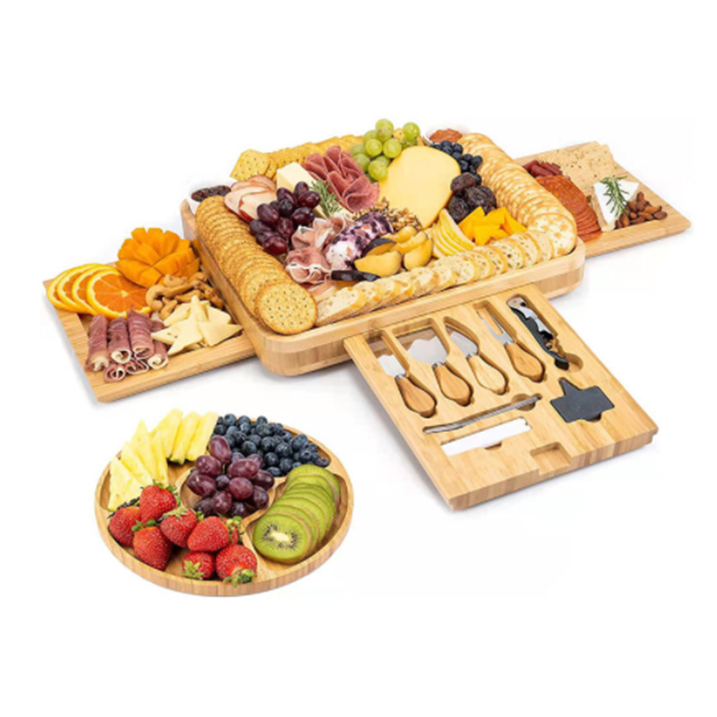 Cheese Chopping Board Three-Drawer Bamboo Cheese Chopping Board Creative Tableware Cutting Board Fruit Tray