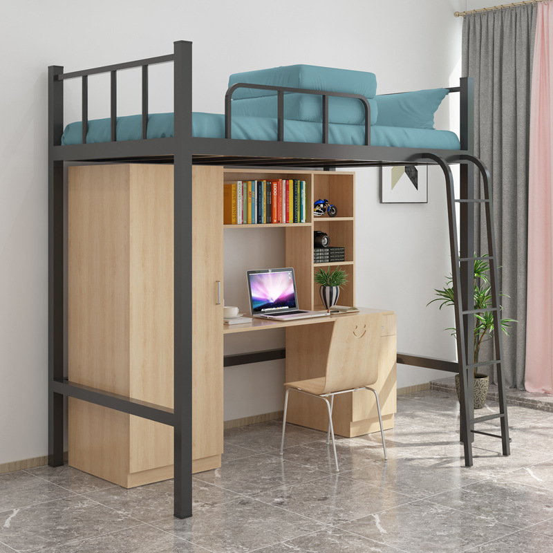 批发铁艺上床下桌宿舍床大学生公寓高架床寝室床员工上铺下桌组合