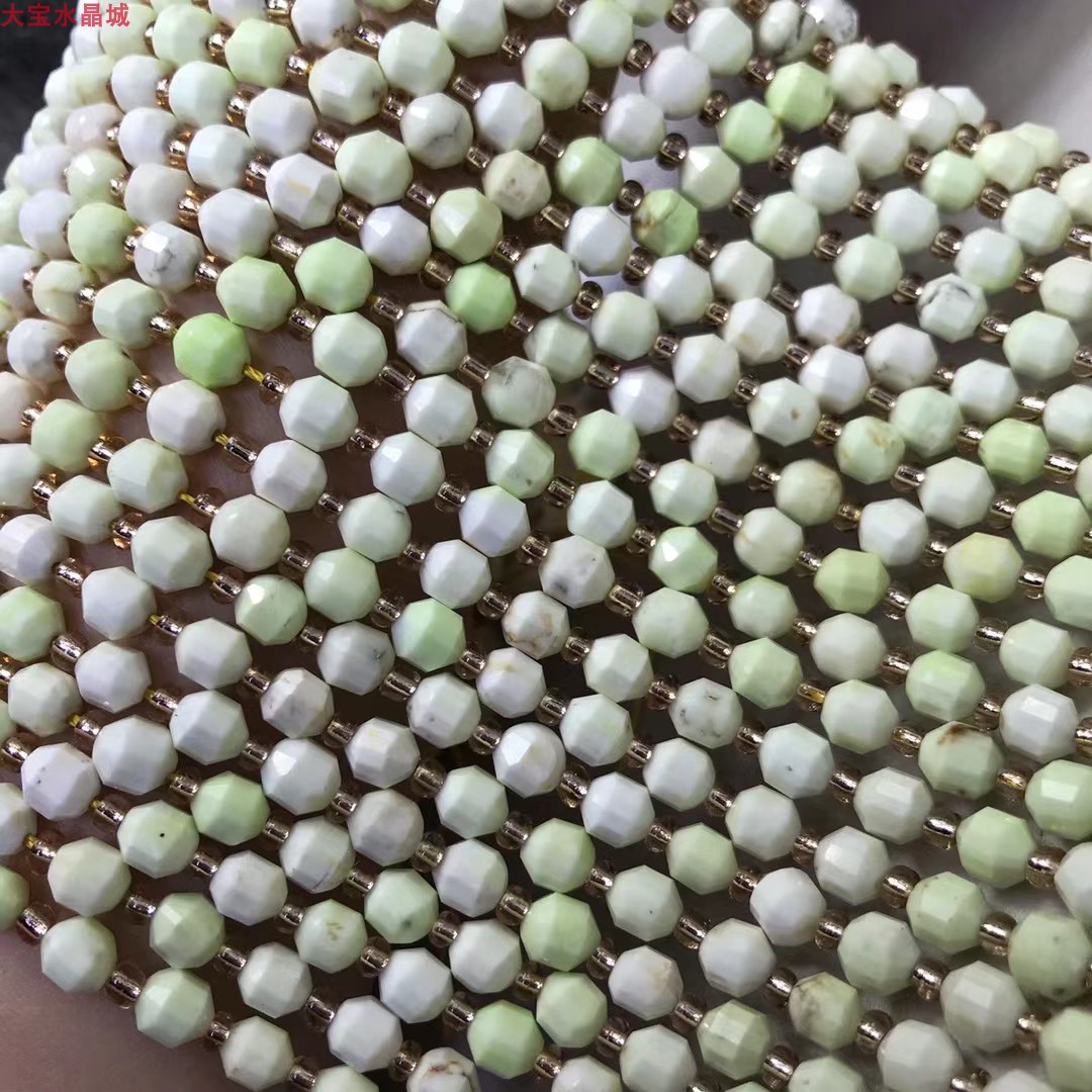 鸿初原矿美国柠檬松石 卫星钻石面切角灯笼珠 切面刻面散珠半成品