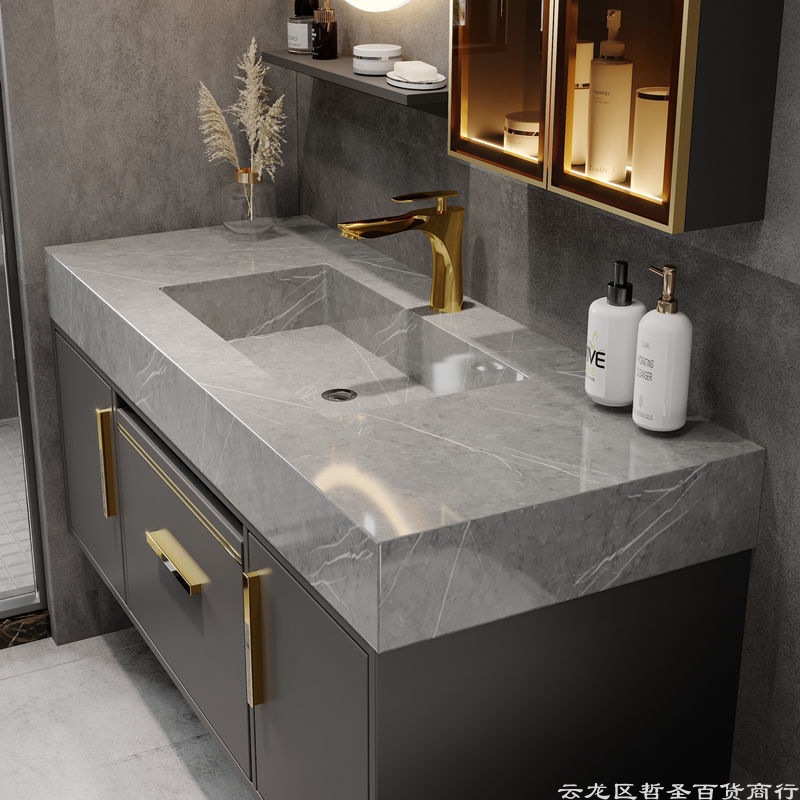 Modern Minimalist Gray Bathroom Cabinet Combination Stone Plate Whole Washbin Bathroom Table Washbasin Wash Basin