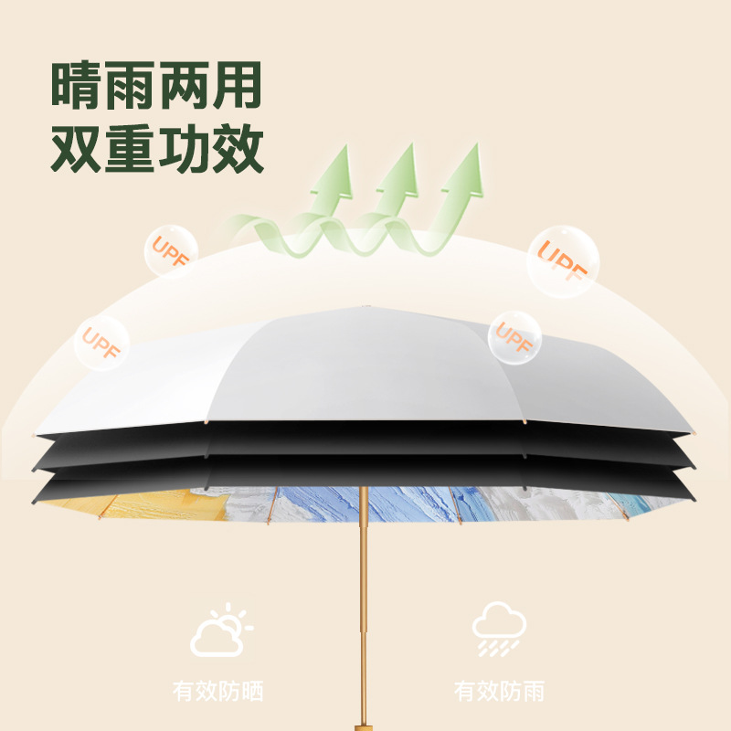 New Hand Open 8-Bone Titanium Silver Glue Rainbow Umbrella Rain Dual-Use Sunshade Folding Sun Protection Umbrella Three Fold Sun
