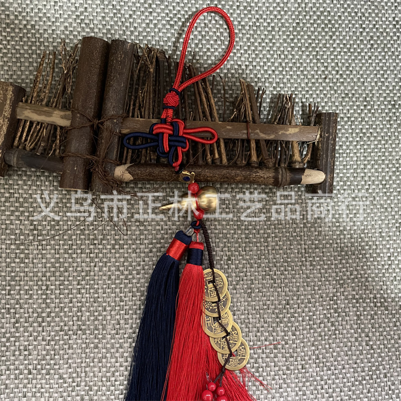 Factory Wholesale Woven Brass Qing Dynasty Five Emperors' Coins Gourd Ornaments Chinese Knot Tassel Car Car Interior Design Pendant