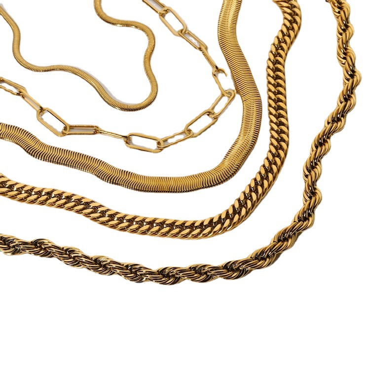 Thick Twist Miami Cuban Link Chain Necklace 18K Gold Plated PVD Stainless Steel Necklace Snake Chain Men Women Hip Hop Chain