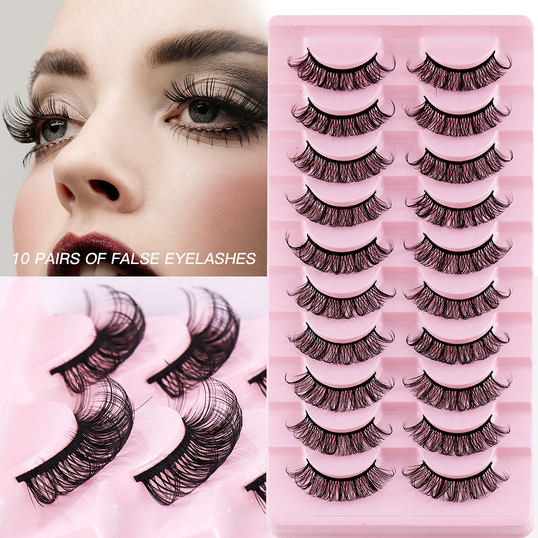 European and American Hot False Eyelashes Large Capacity Ten Pairs of Curly Thick Natural False Eyelashes Simulation Cross-Border Eyelashes Wholesale