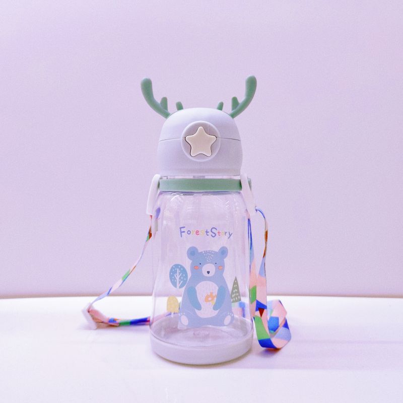 New Cup Cartoon Drinking Cup Children's Large Capacity Bear Antlers Plastic Cup Student Gift Cup with Straw Wholesale