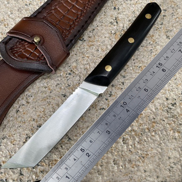 vg10钢直刀黒檀柄户外救援野营狩猎战术防身高硬度小武士刀带皮套