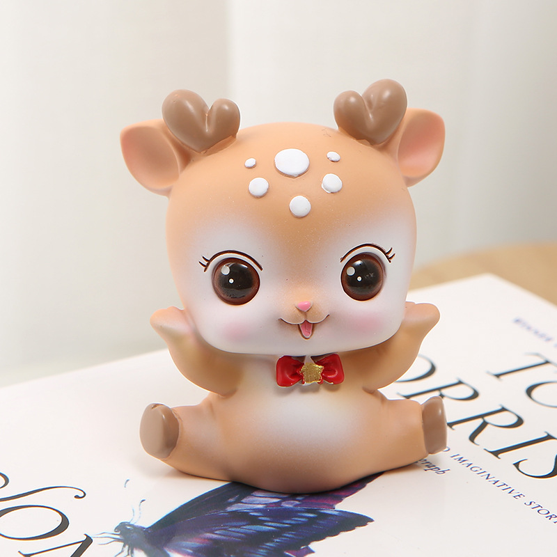 创意可爱少女心萌鹿蛋糕摆件烘焙装饰品卡通小鹿汽车摆件车载树脂