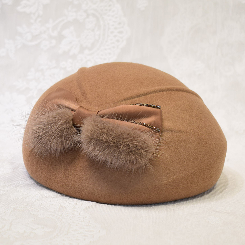 高档真水貂毛贝雷帽女士名媛秋冬气质优雅保暖羊毛帽子跨境-阿里巴巴