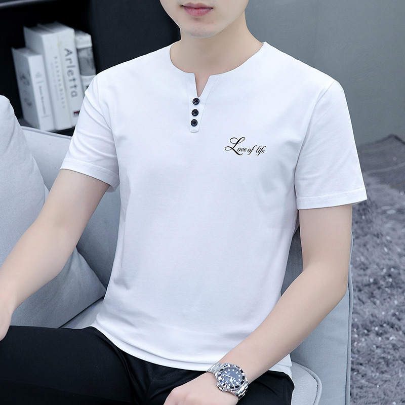 [Factory Direct Sales Wholesale] Dad Wear Middle-Aged and Elderly Men's Cotton Underwear Belly Covering V-neck Short Sleeve T-shirt