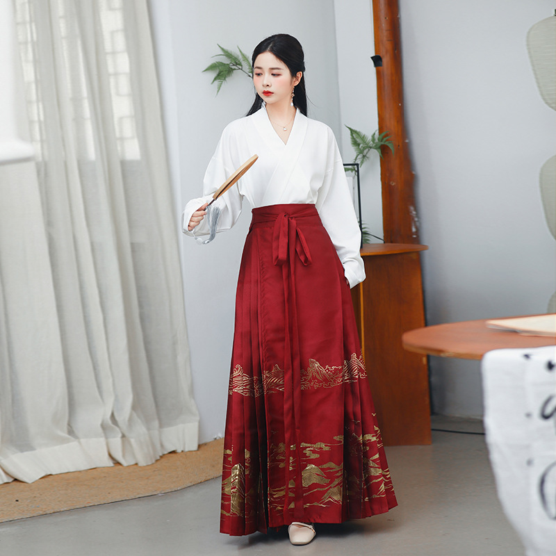 Original Women's Han Chinese Clothing Ming New Chinese Style Improved Woven Gold Horse-Face Skirt Daily Thread Woven Silver Han Element Aircraft Sleeve