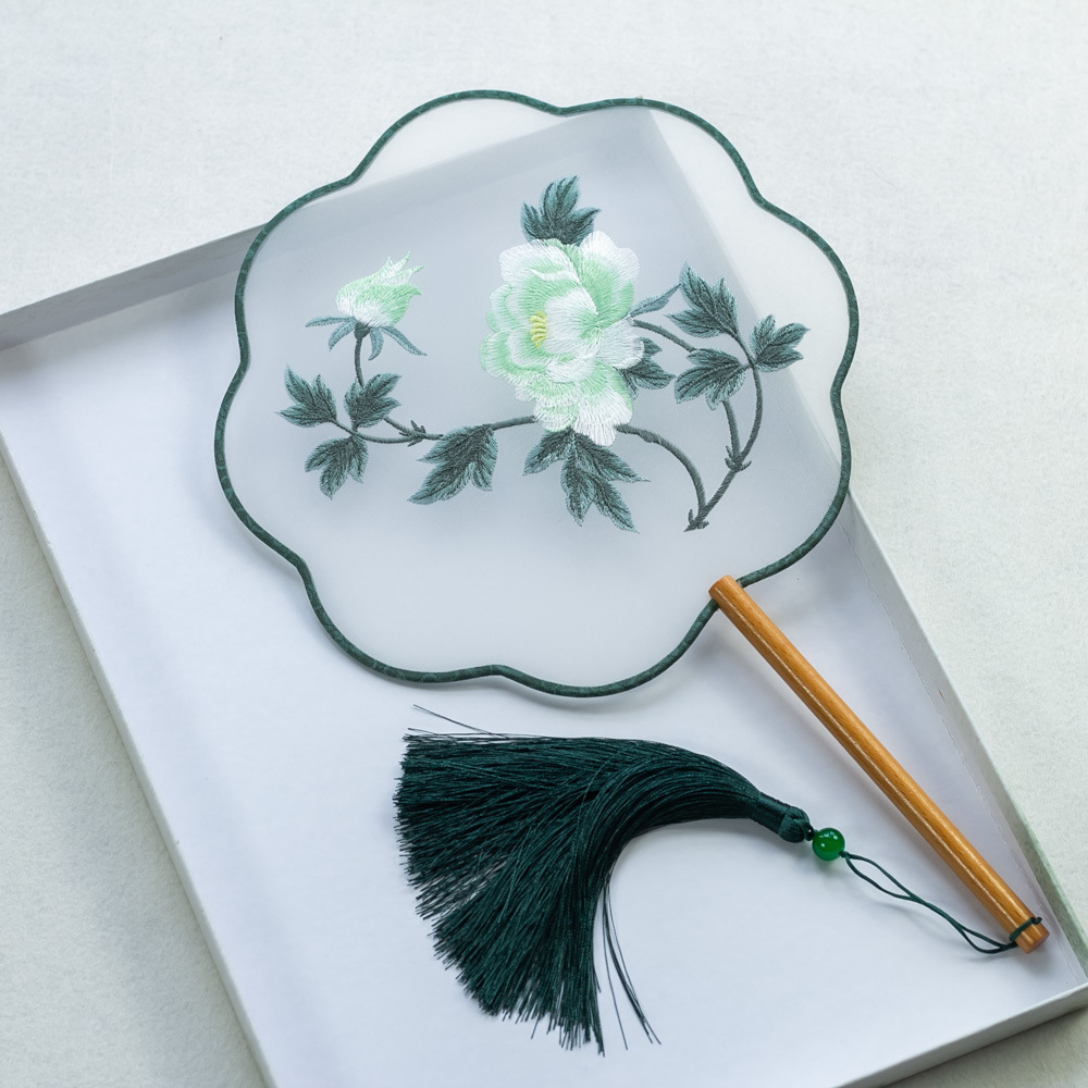 古风团扇刺绣花双面半透明圆扇古典舞蹈学生跳舞汉服旗袍配扇批发
