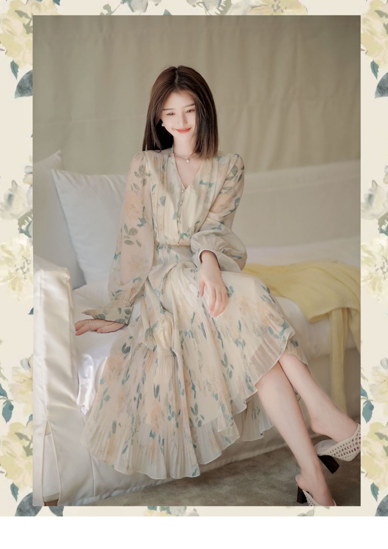 Women's Clothing Early Spring Clothes 2023 New Set of Gentle Simple Anti-Aging Floral Dress Two-Piece Suit