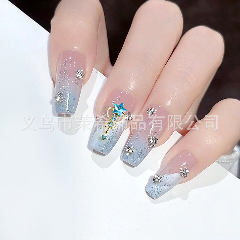 New Accessories Super Flash Five-Pointed Star Colorful Crystals Pretty Girl Warrior Staff Advanced Texture Nail Ornament Zs1502