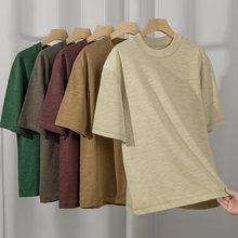 美式复古300g重磅竹节棉短袖T恤 夏季肌理感透气纯色宽松净版半袖