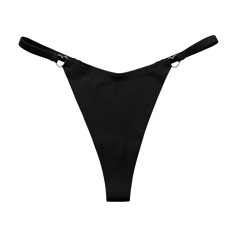 European and American plus Size Cotton Crotch Women's Underpants Heart Buckle Low Waist Sexy T-Shaped Panties Seamless Ice Silk T-String for Women Underwear