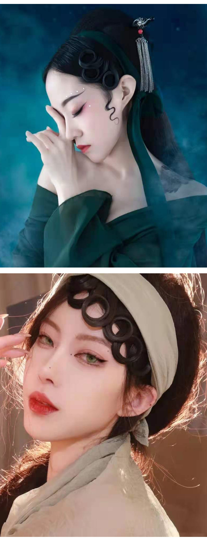 一件代发小青鬓角刘海青蛇发饰3朵花刘海cos舞台演出影视道具假发