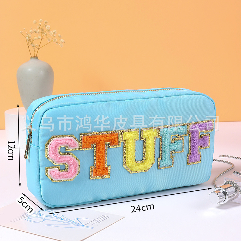 Cross-Border Amazon Hot Towel Embroidery Nylon Lettered Make-up Bag Women's Casual Large Capacity Storage Bag Waterproof