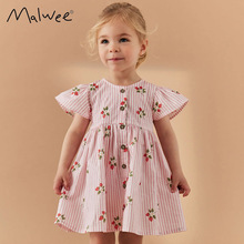 malwee女童连衣裙夏装新款欧美中小童休闲小女孩格子短袖儿童裙子