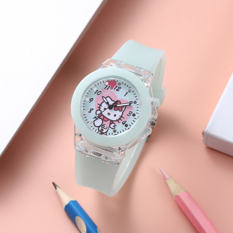 Spot Supply Cartoon KT Cat Colorful Luminous Children's Watch Seven Colors Noctilucent Soft Silicone with Men's and Women's Electronic Watch