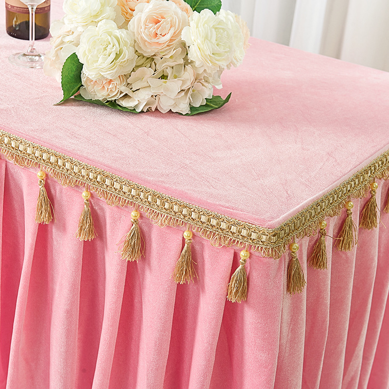 厂家批发吊穗金丝绒会议桌布桌裙桌罩自助餐台裙寺庙佛台供桌