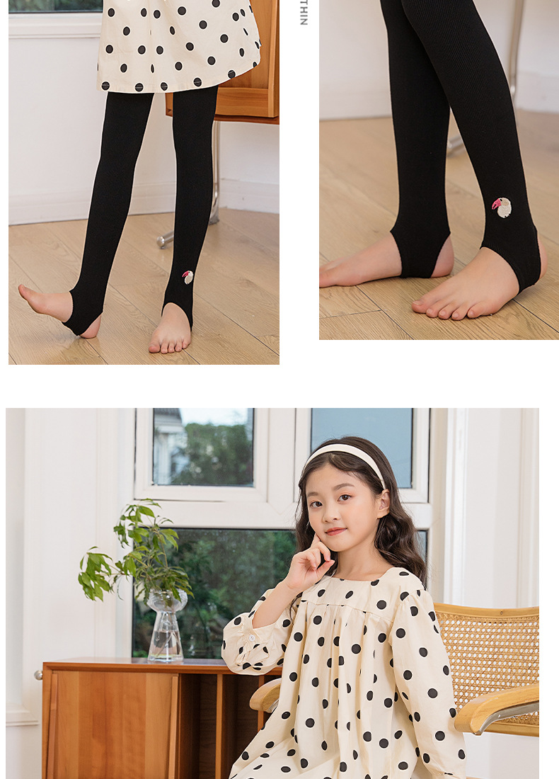 2022春季女童踩脚连裤袜棉竖条弹力鹦鹉刺绣女孩打底裤袜中大童袜