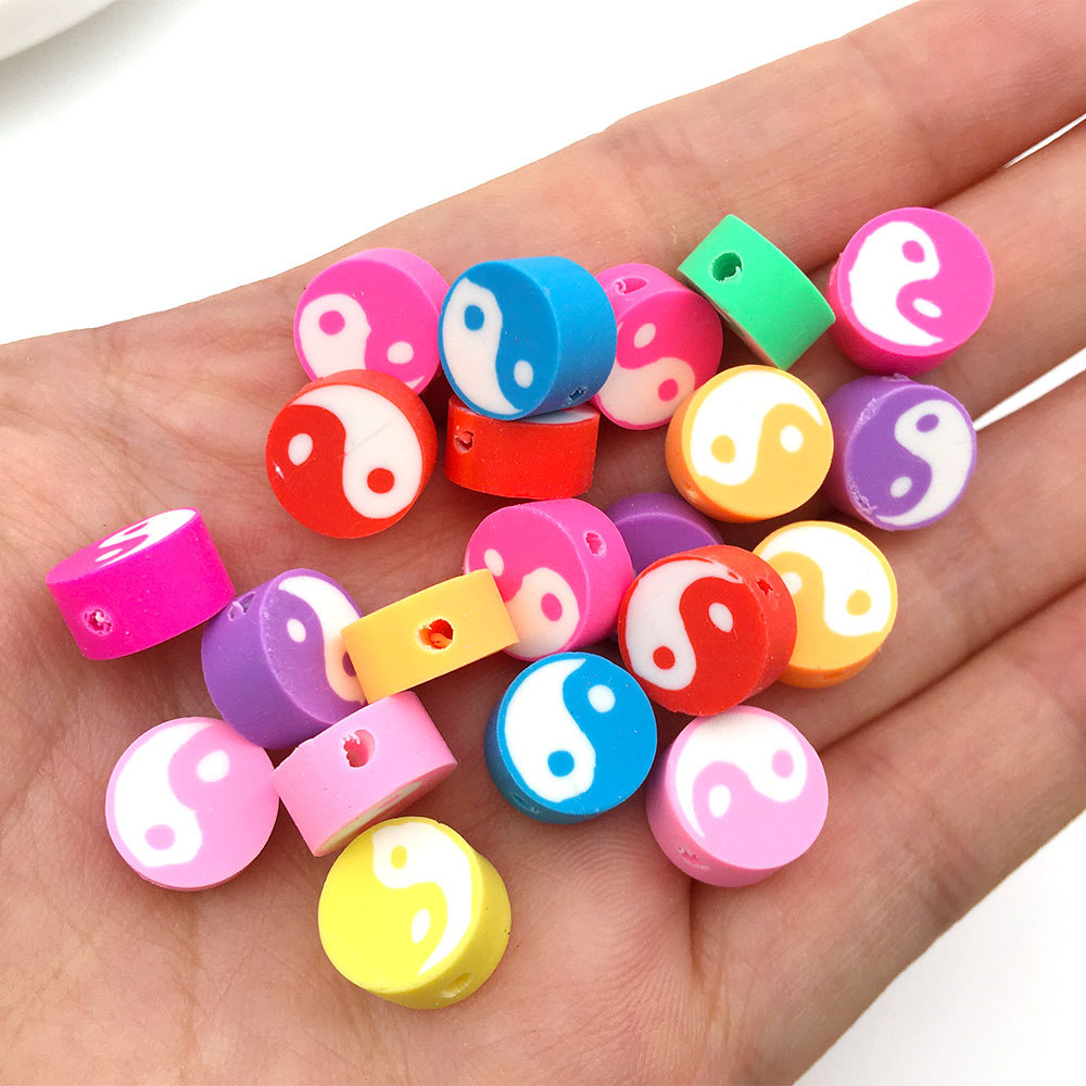 100 Rainbow Checkered Gossip Polymer Clay Beads Earring Ornament DIY Handmade Polymer Clay Punch Pieces Beaded Loose Beads 10mm