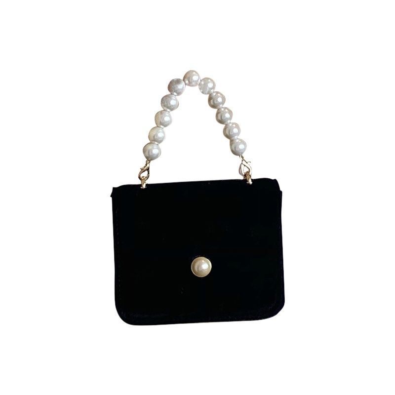 法式复古珍珠包包女秋新款绒面链条气质斜挎包翻盖手提小方包