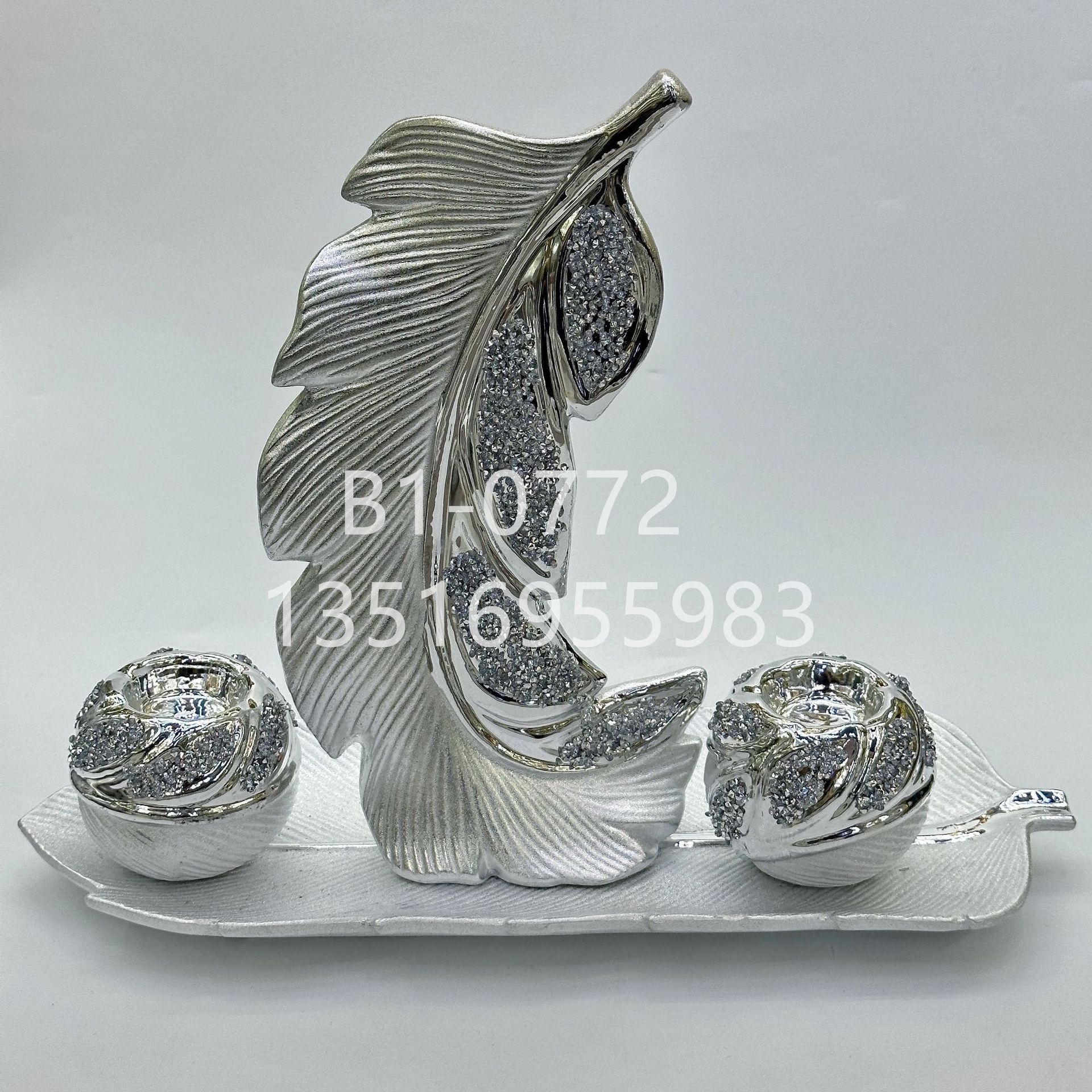 european entry lux silver diamond ceramic decoration feather four-piece set art decoration desktop living room entrance decorations