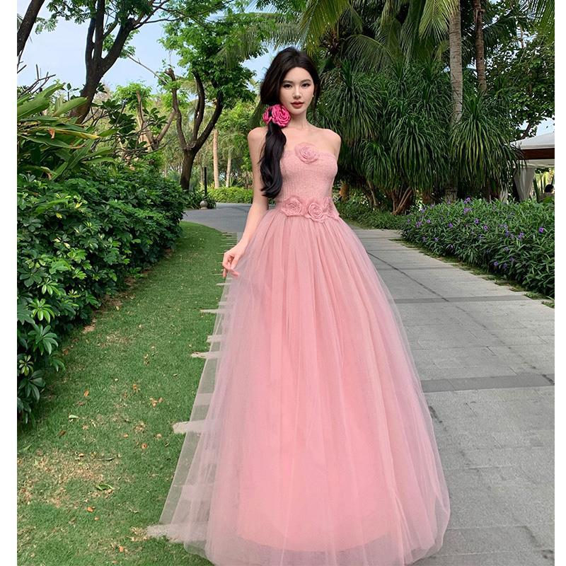 泰国小众法式晚礼服裙女伴娘服毕业礼服气质抹胸网纱套装年会装