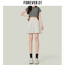 Forever21复古蓝A字阔腿牛仔短裤女早春高腰褶皱显瘦中裤五分裤子