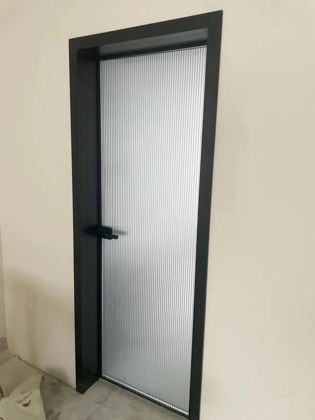 网红铝合金16极窄边框单层黑白欧洲灰油砂玻璃厕所洗手间平开门