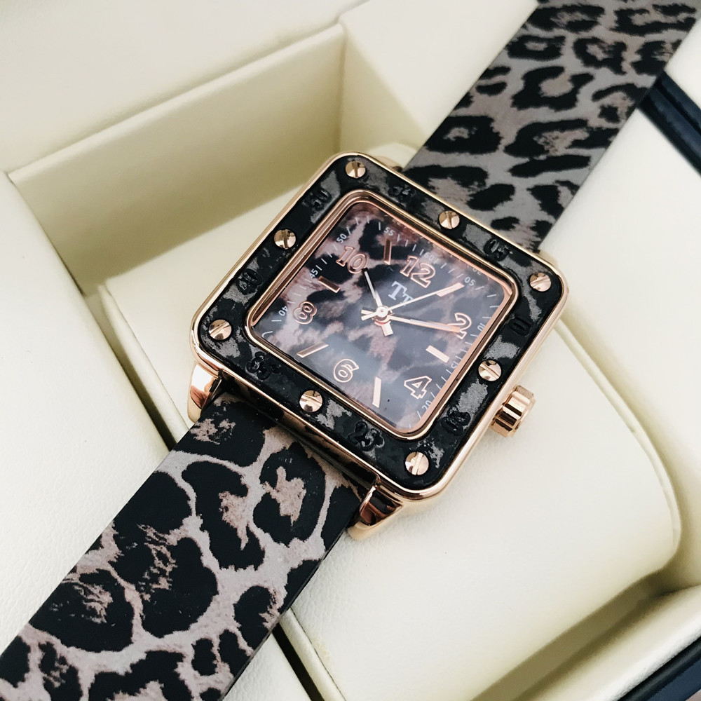 一件代发tt天塔手表女豹纹胶带方形个性潮流韩版运动女士石英表