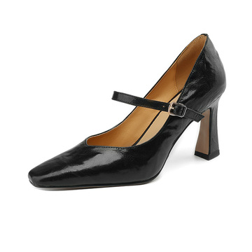 正装女鞋春夏季新款鞋子方头粗跟高跟鞋简约通勤搭扣玛丽珍鞋单鞋