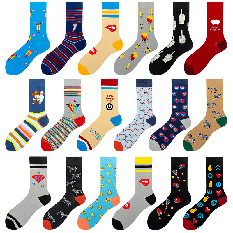 Happy Socks Amazon Foreign Trade Cross-Border Cotton Socks Middle Men and Women Fashion Casual Color
