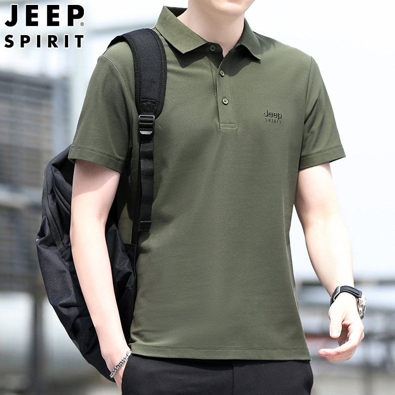 jeep spirit新款男翻领短袖polo衫休闲宽松透气大码男装t恤衫8019