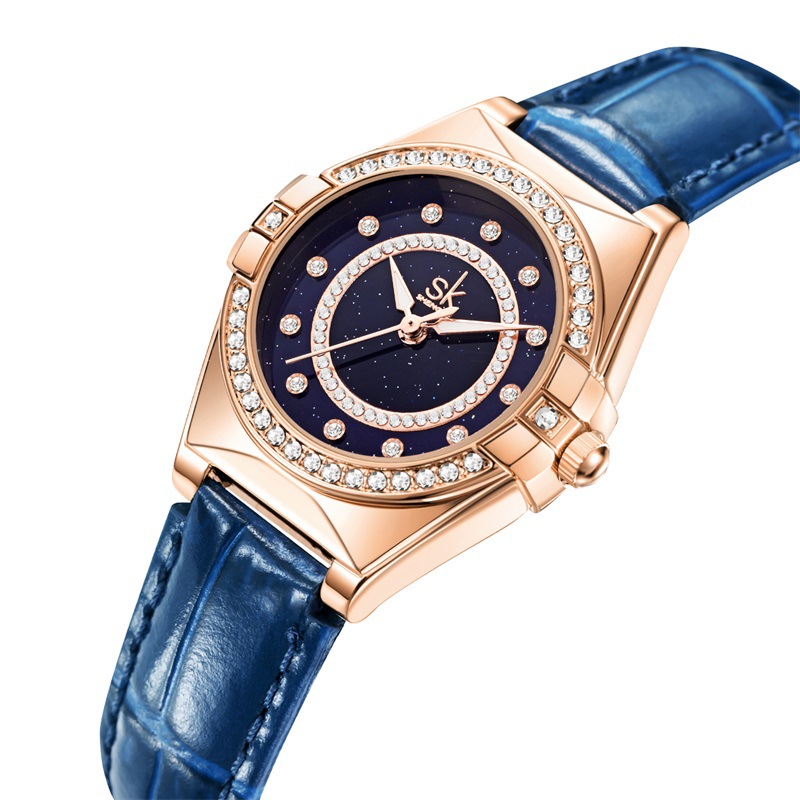 sk胜刻女士手表女商务镶钻星空品牌名表女皮带表防水腕表跨境0191