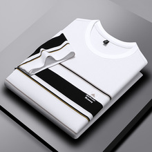 欧洲直邮代购蒙口字母刺绣丝光棉新款休闲圆领短袖t恤半袖男装