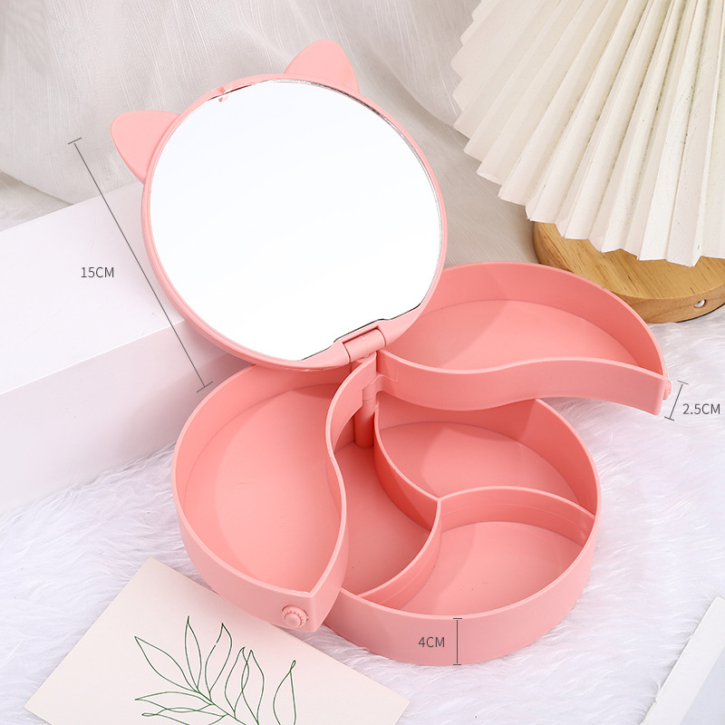 Creative Rotational Jewelry Box Multi-Layer Dustproof Simple Cartoon Cute Princess Mirror Student Dormitory Storage Box Dressing Mirror