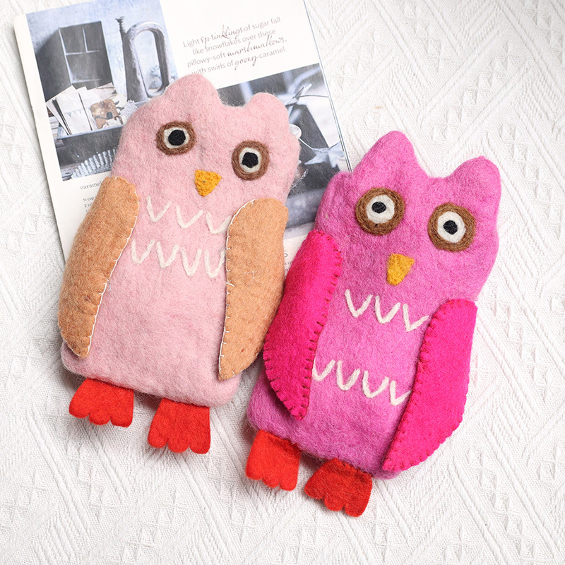 ins风手工猫头鹰羊毛毡手机袋戳戳乐动物彩虹日系森女单肩斜跨手