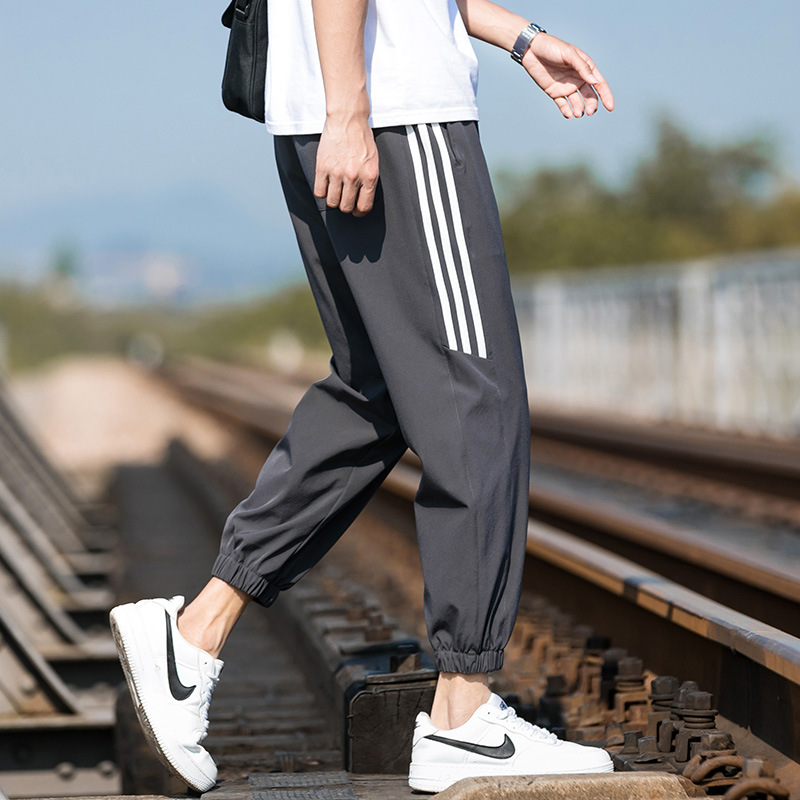 Summer Air-Conditioning Ice Silk Leggings Men's Breathable Casual Pants Sports Pants Korean Style Fashion Brand Men's Pants Thin Cropped Pants Men