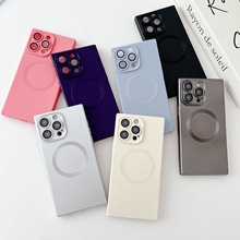 纯色方形磁吸手机壳适用iPhone15苹果14promax肤感13全包12外贸软