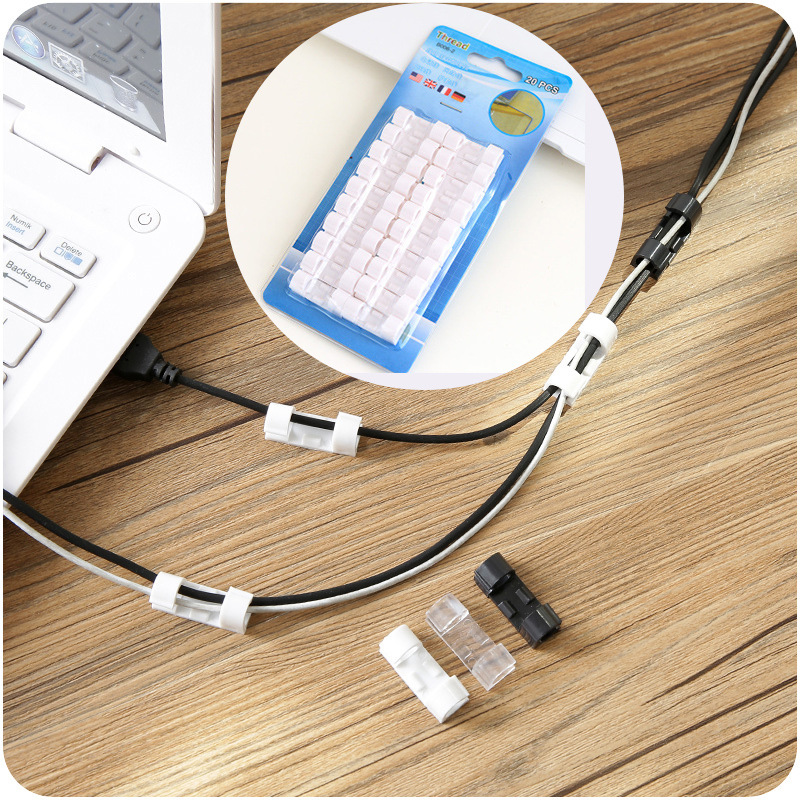 Self-Adhesive Wire Cord Manager Fixing Clip Cable Clamp Network Cable Storage Organizing Box Data Cable Wire Holder 20 Pieces