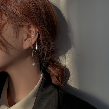 链条流苏珍珠耳夹女耳挂个性显瘦长款耳骨夹无耳洞耳环韩版网红夏