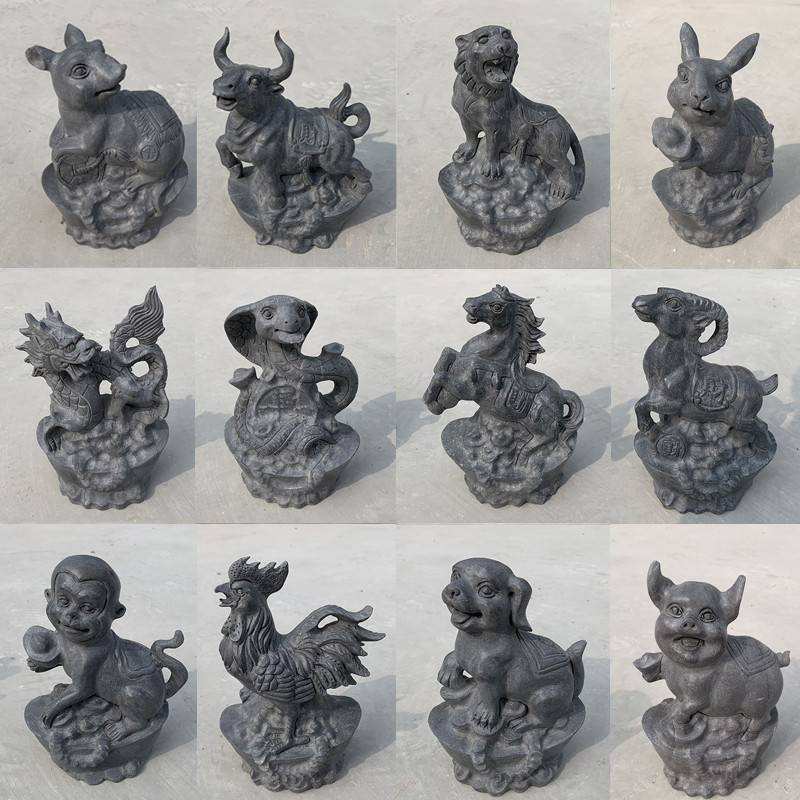 12生肖摆件青石石材雕刻石头十二生肖鼠牛虎兔龙蛇马羊猴鸡狗猪