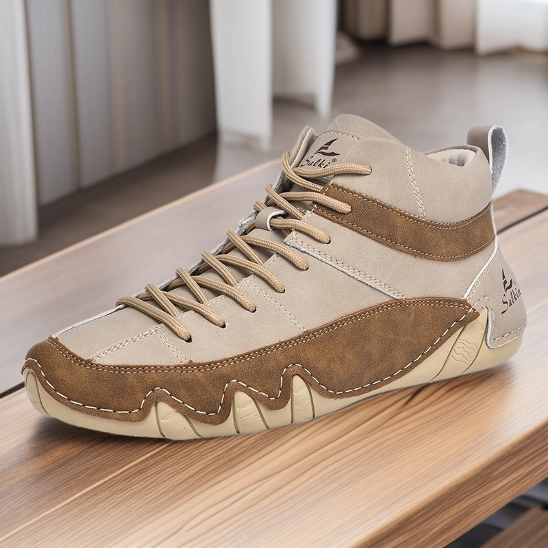 秋冬新款跨境大码男士皮靴高帮手工缝线短靴男休闲爆款保暖马丁靴